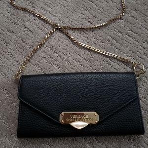 Versace wallet on a chain black leather clutch